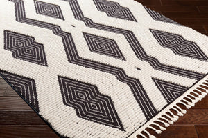 Livabliss Azilal Moroccan Geometric High Pile Polyester Accent Rug with Fringe for Entryways Black, Ivory 2' x 2'11" AZI2300-2211