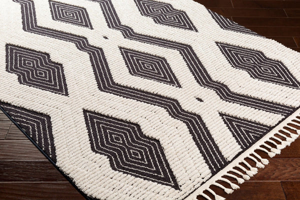 Livabliss Azilal Moroccan Geometric High Pile Polyester Accent Rug with Fringe for Entryways Black, Ivory 2' x 2'11" AZI2300-2211