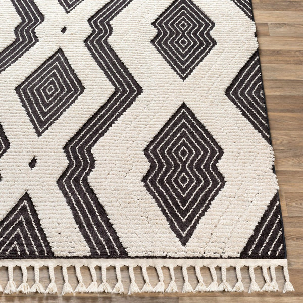 Livabliss Azilal Moroccan Geometric High Pile Polyester Accent Rug with Fringe for Entryways Black, Ivory 2' x 2'11" AZI2300-2211
