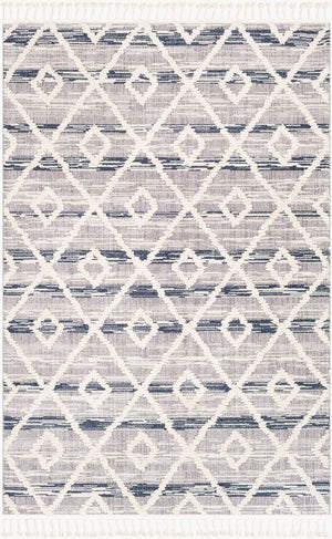 Livabliss Azilal Tribal Patterned High Pile Polyester Rug with Fringe for Entryway or Bedroom Dark Blue, Gray 2' x 2'11" AZI2301-2211
