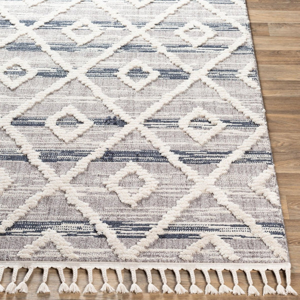 Livabliss Azilal Tribal Patterned High Pile Polyester Rug with Fringe for Entryway or Bedroom Dark Blue, Gray 2' x 2'11" AZI2301-2211