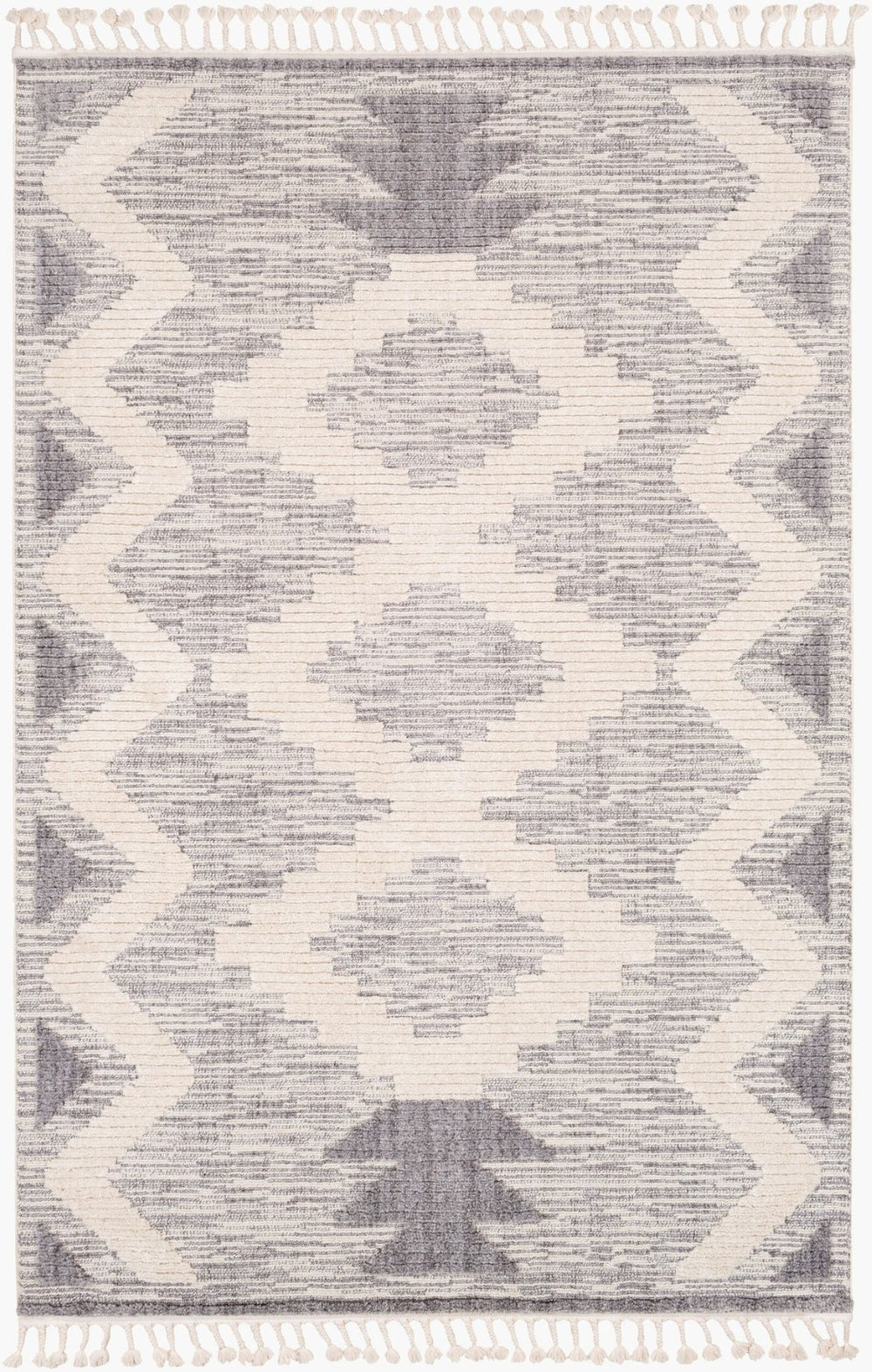 Livabliss Azilal Global Geometric Machine Woven Polyester Rug with High Low Pile Texture Gray, Ivory 2' x 2'11" AZI2302-2211