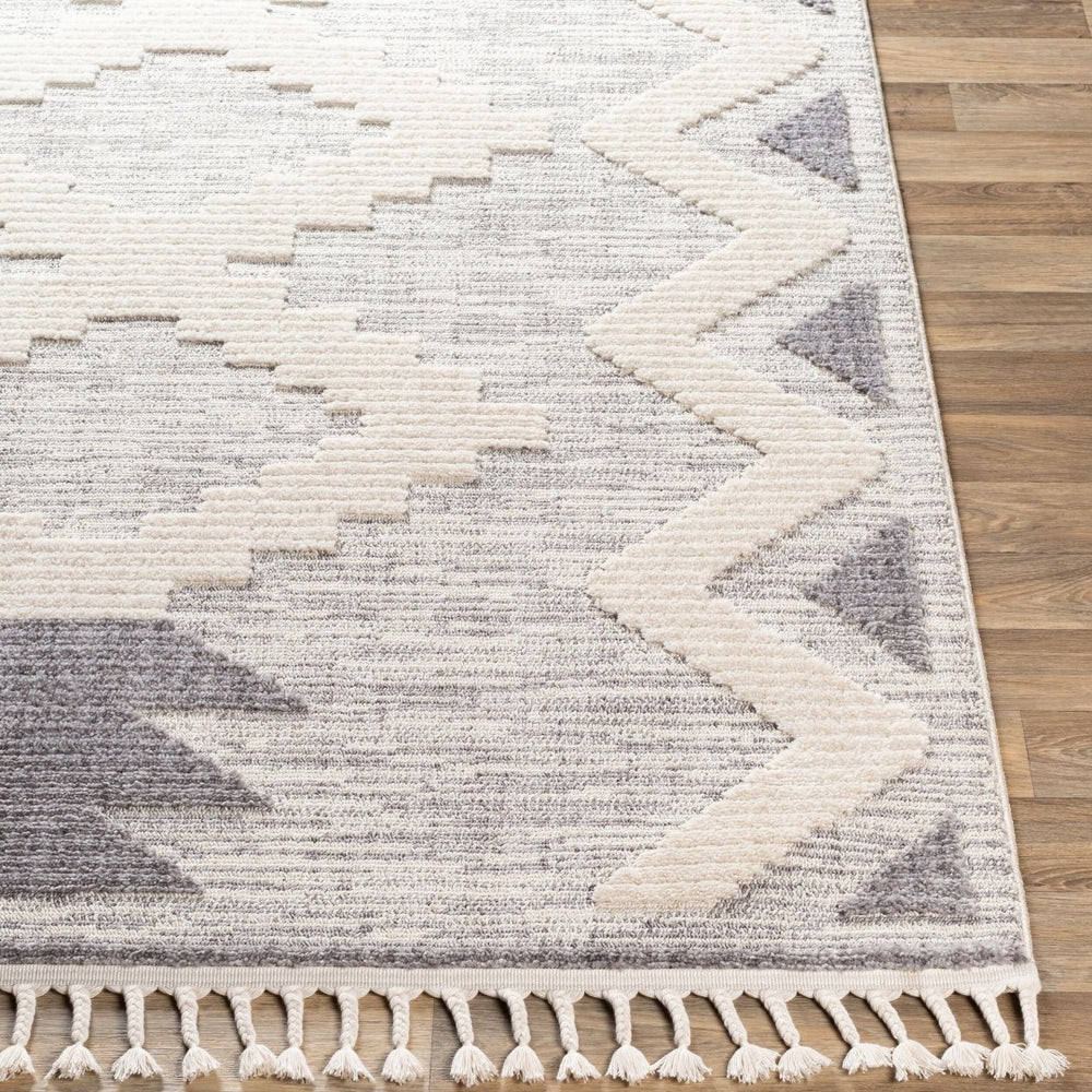 Livabliss Azilal Global Geometric Machine Woven Polyester Rug with High Low Pile Texture Gray, Ivory 2' x 2'11" AZI2302-2211