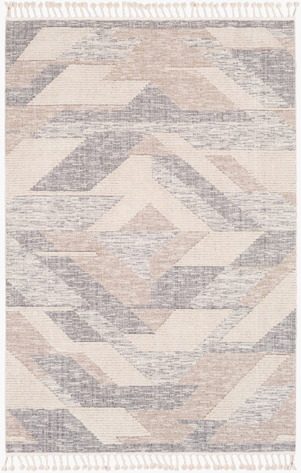 Livabliss Azilal Moroccan High Pile Polyester Rug with Fringed Bohemian Global Pattern Gray, Tan 2' x 2'11" AZI2303-2211