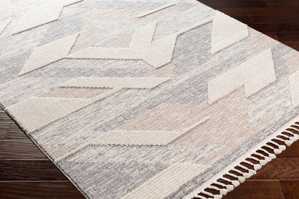 Livabliss Azilal Moroccan High Pile Polyester Rug with Fringed Bohemian Global Pattern Gray, Tan 7'10" x 10' AZI2303-710102