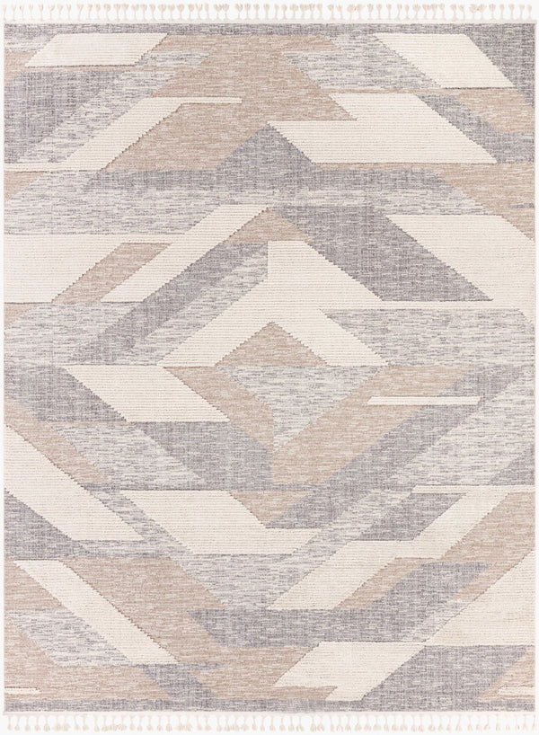 Livabliss Azilal Moroccan High Pile Polyester Rug with Fringed Bohemian Global Pattern Gray, Tan 7'10" x 10' AZI2303-710102