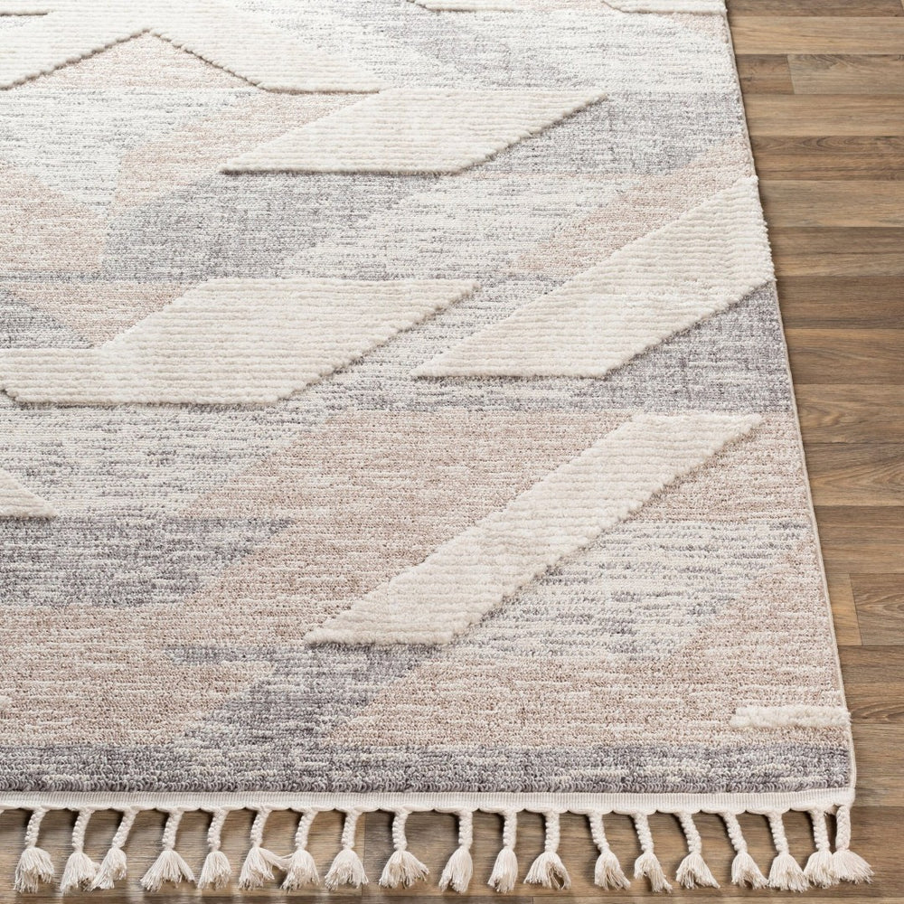 Livabliss Azilal Moroccan High Pile Polyester Rug with Fringed Bohemian Global Pattern Gray, Tan 2' x 2'11" AZI2303-2211