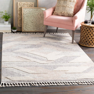 Livabliss Azilal Moroccan High Pile Polyester Rug with Fringed Bohemian Global Pattern Gray, Tan 7'10" x 10' AZI2303-710102