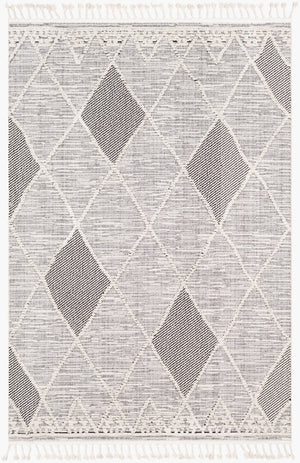 Livabliss Azilal Moroccan Geometric High Pile Polyester Area Rug with Fringe for Entryways Gray, Black 2' x 2'11" AZI2304-2211
