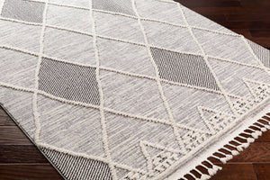 Livabliss Azilal Moroccan Geometric High Pile Polyester Area Rug with Fringe for Entryways Gray, Black 2' x 2'11" AZI2304-2211