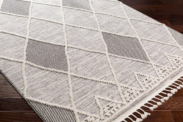 Livabliss Azilal Moroccan Geometric High Pile Polyester Area Rug with Fringe for Entryways Gray, Black 2' x 2'11" AZI2304-2211