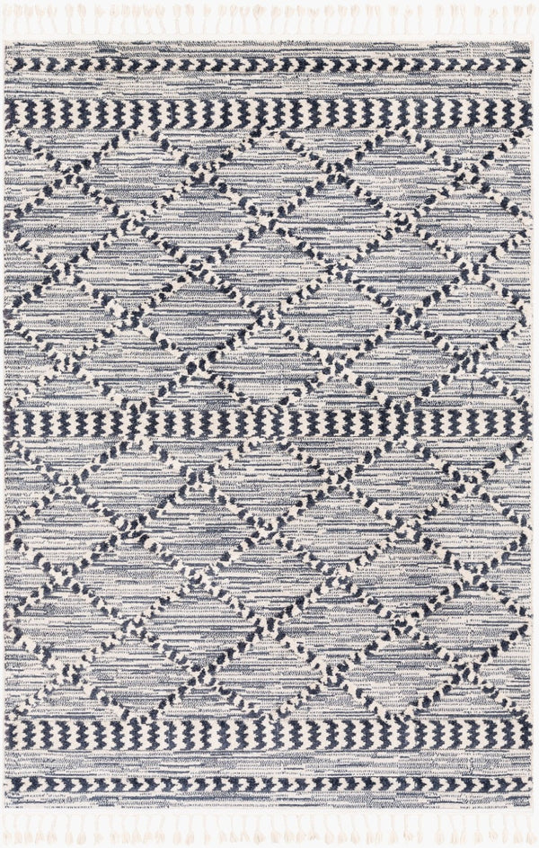 Livabliss Azilal Moroccan Geometric High Pile Polyester Accent Rug for Entryway or Bedside Dark Blue, Ivor 5'3" x 7' AZI2309-5373