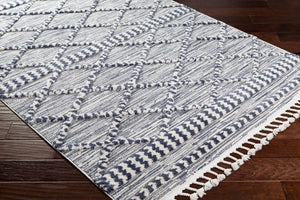 Livabliss Azilal Moroccan Geometric High Pile Polyester Accent Rug for Entryway or Bedside Dark Blue, Ivor 5'3" x 7' AZI2309-5373