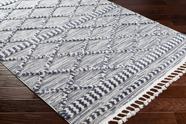 Livabliss Azilal Moroccan Geometric High Pile Polyester Accent Rug for Entryway or Bedside Dark Blue, Ivor 5'3" x 7' AZI2309-5373