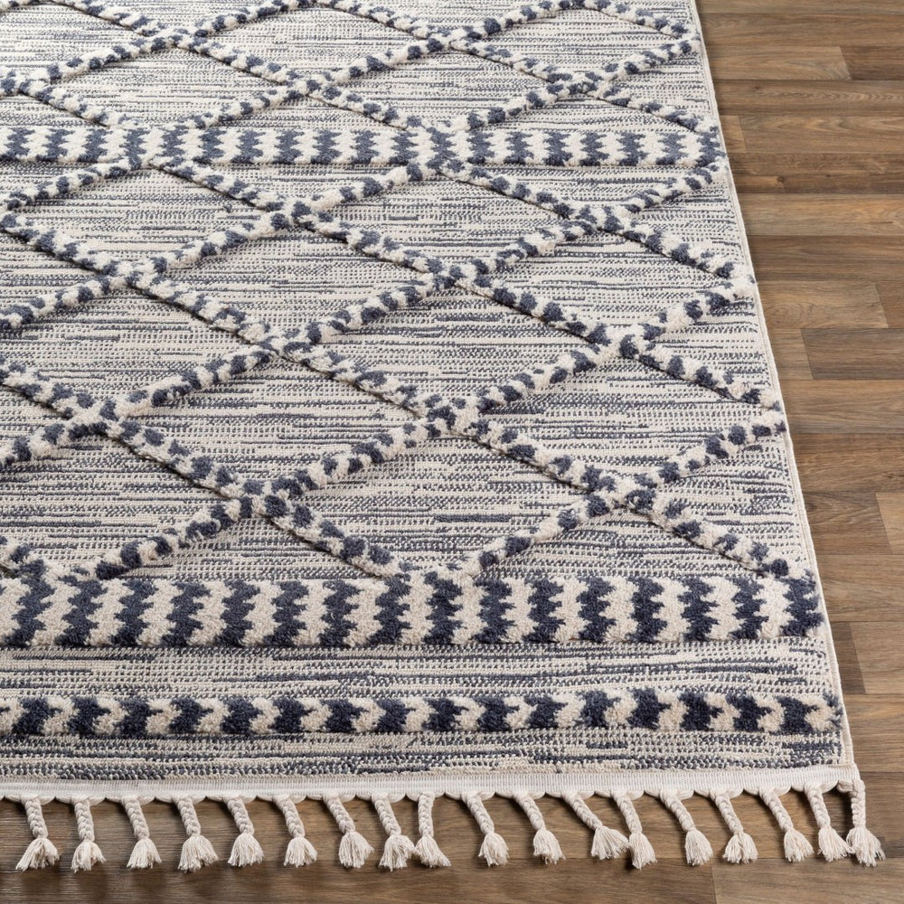 Livabliss Azilal Moroccan Geometric High Pile Polyester Accent Rug for Entryway or Bedside Dark Blue, Ivor 5'3" x 7' AZI2309-5373