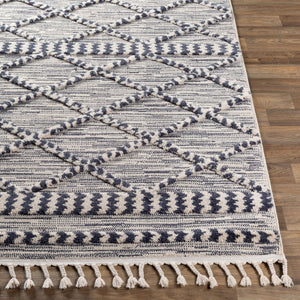 Livabliss Azilal Moroccan Geometric High Pile Polyester Accent Rug for Entryway or Bedside Dark Blue, Ivor 5'3" x 7' AZI2309-5373