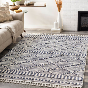 Livabliss Azilal Moroccan Geometric High Pile Polyester Accent Rug for Entryway or Bedside Dark Blue, Ivor 5'3" x 7' AZI2309-5373