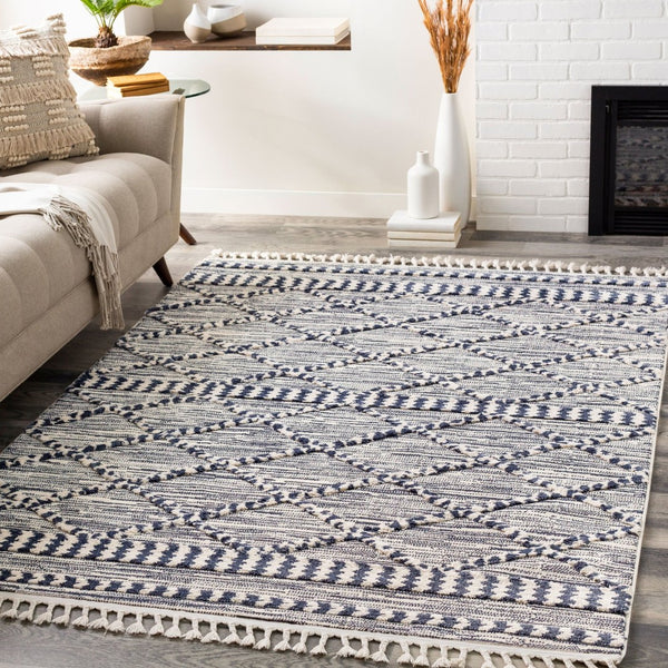 Livabliss Azilal Moroccan Geometric High Pile Polyester Accent Rug for Entryway or Bedside Dark Blue, Ivor 5'3" x 7' AZI2309-5373