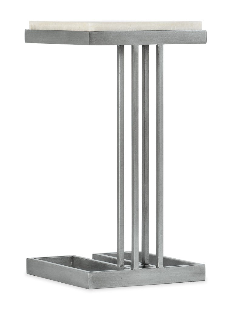 Hooker Furniture Melange C-Shape Drink Table With Tumbled White Onyx Top & Pewter Base — Compact, Stylish Accent 5934-50001-00