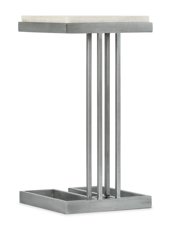 Hooker Furniture Melange C-Shape Drink Table With Tumbled White Onyx Top & Pewter Base — Compact, Stylish Accent 5934-50001-00