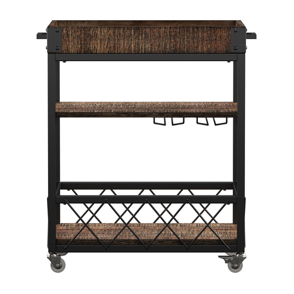 Homelegance By Top-Line Rafferty Rustic Serving Cart Black Wood