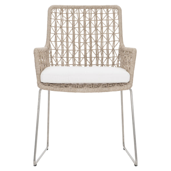 Bernhardt Bernhardt Coastal Woven Outdoor Side Chair With Cushioned Seat, Stainless Frame, Breathable Abaca Support Hazelnut 23"W x 23.75"D x 36"H K1951