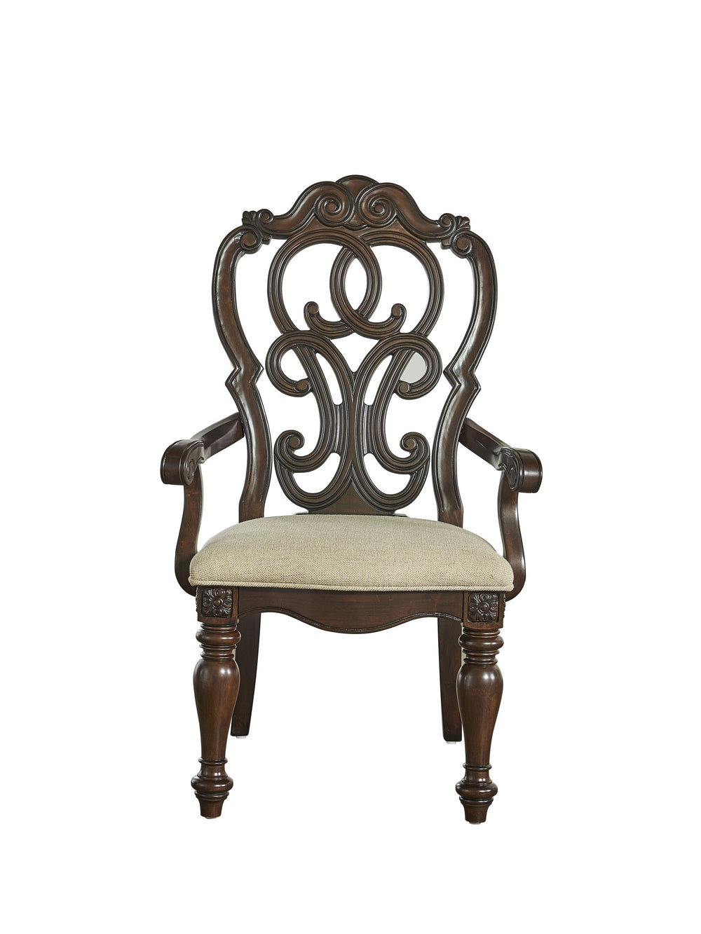 English Elm Steve Silver - Royale Hand-Stained Arm Chair Set of 2 - Dark Brown Pecan Fabric, Carved Scrollwork, Grand Traditional Elegance B081P157292