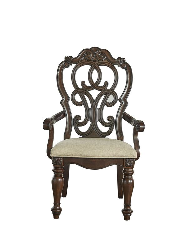 English Elm Steve Silver - Royale Hand-Stained Arm Chair Set of 2 - Dark Brown Pecan Fabric, Carved Scrollwork, Grand Traditional Elegance B081P157292