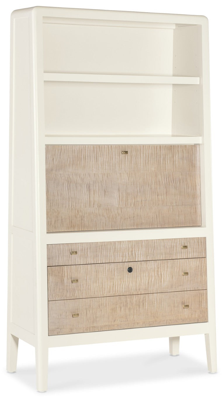 Hooker Furniture Hera Almond White & Figured Maple Hub With Drop-Front Desk, Jewelry Tray, Locking Drawer, Cord Cutout 6052-10309-80