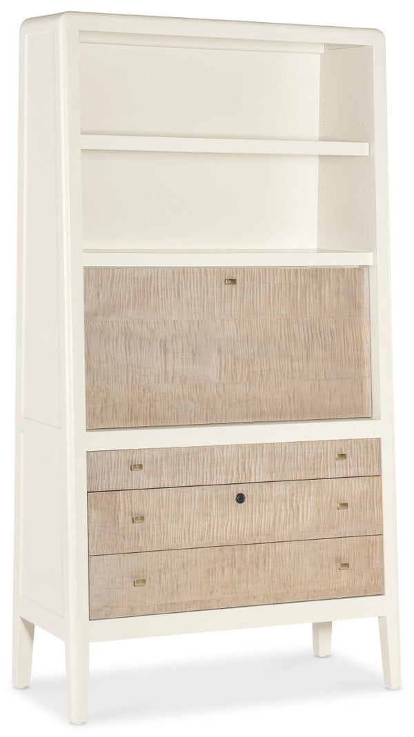 Hooker Furniture Hera Almond White & Figured Maple Hub With Drop-Front Desk, Jewelry Tray, Locking Drawer, Cord Cutout 6052-10309-80