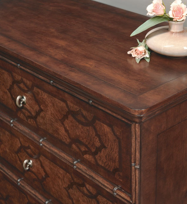 Hooker Furniture Charleston Maraschino Cherry Three-Drawer Nightstand With Walnut Inlay, Usb Charging & Self-Closing Drawers 6750-90116-85