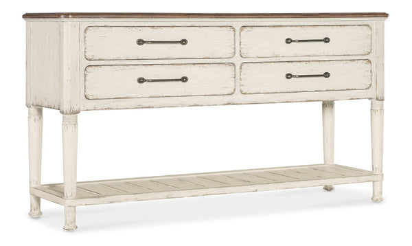 Hooker Furniture Americana Server With Rustic Oak Veneer, Carved Legs, Felt-Lined Drawers & Planked Shelf For Display Whites/Creams/Beiges 7050-75917-02