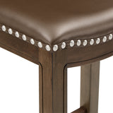 Homelegance By Top-Line Hugues Faux Leather Saddle Seat Backless Stool Brown Veneer