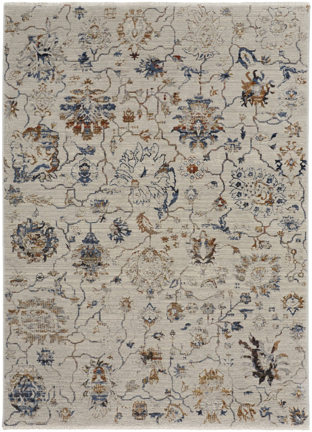 Feizy Rugs Kaia Soft Touch Low Pile Floral & Botanical Area Rug - Durable, Fade-resistant, Timeless Elegance Ivory,Orange,Blue Polypropylene,Viscose,Polyester Kai39gpfivymlth18