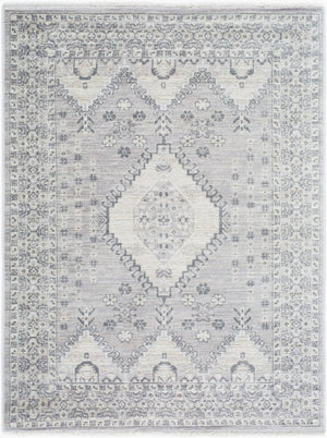 Livabliss Azhar Traditional Medallion Area Rug with Fringe Polyester Woven Living Room Accent Pewter, Ivory 7'10" x 10' AZR2300-71010