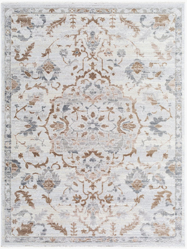 Livabliss Azhar Machine Woven Polyester Area Rug with Fringe for Living Room Traditional Style Ivory, Taupe 7'10" x 10' AZR2301-71010