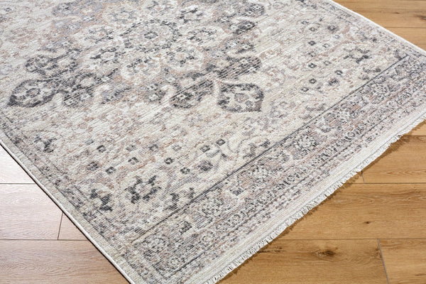 Livabliss Azhar Machine Woven Polyester Area Rug with Fringe Detail for High Traffic Rooms Ivory, Taupe 5'3" x 7' AZR2303-537