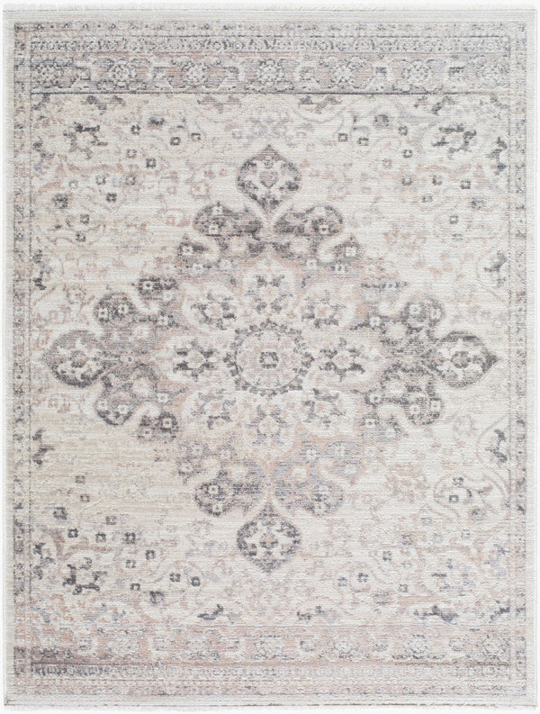 Livabliss Azhar Machine Woven Polyester Area Rug with Fringe Detail for High Traffic Rooms Ivory, Taupe 5'3" x 7' AZR2303-537