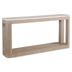 Bernhardt Bernhardt Sculptural Loggia Console Table With Travertine Top, Wire-Brushed Oak Shelf, 68" W 345919