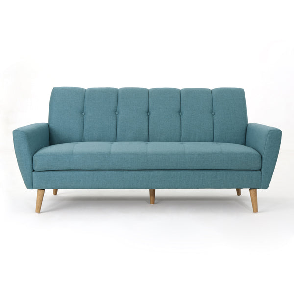 English Elm Christopher Knight Home® - Sunnydale Mid-Century 71.3" Flared Arm Sofa in Blue Fabric with Tufted Button Back & Rubberwood Legs 60849.00BLU