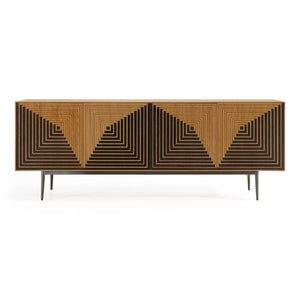 VIG Furniture Azteca Modern White Oak Sideboard With Black Geometric Relief, Soft-Close Doors & Metal Legs VGVC-G2566