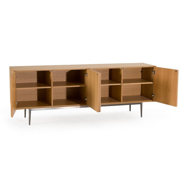 VIG Furniture Azteca Modern White Oak Sideboard With Black Geometric Relief, Soft-Close Doors & Metal Legs VGVC-G2566