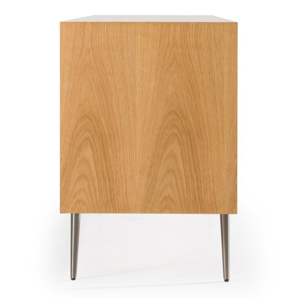 VIG Furniture Azteca Modern White Oak Sideboard With Black Geometric Relief, Soft-Close Doors & Metal Legs VGVC-G2566