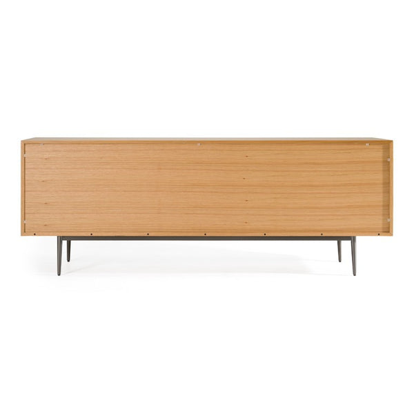 VIG Furniture Azteca Modern White Oak Sideboard With Black Geometric Relief, Soft-Close Doors & Metal Legs VGVC-G2566