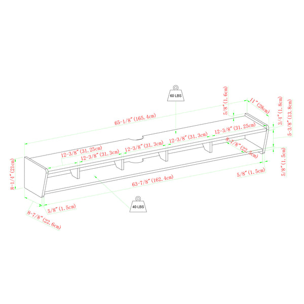 Floating 70-Inch Wall-Mounted TV Stand - Minimalist Design with Cubby Storage & Cable Management Ports