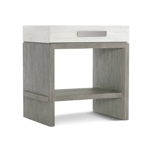 Bernhardt Bernhardt Cerused Acacia Nightstand With Soft-Closing Drawer, Usb Charging And Open Shelf Light Shale 28"W x 20"D x 29.13"H 306217