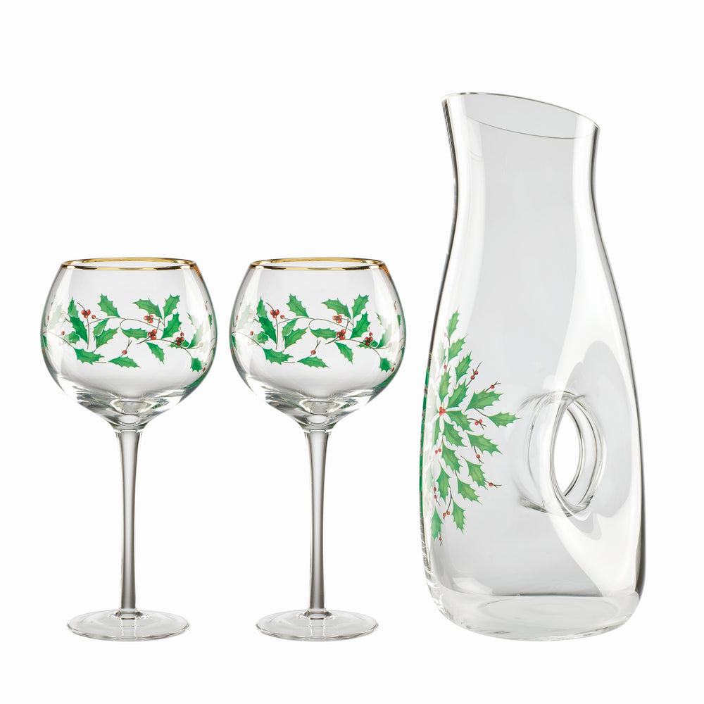 Lenox Holiday 3-Piece Decanter & Wine Glasses Set Red & Green, NO COLOR GLASS,CRYSTAL 895032