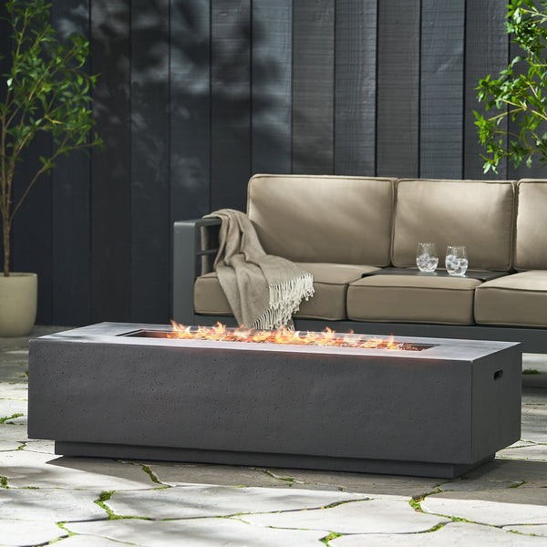 English Elm 50000 Btu Rectangular Mgo Concrete Propane Fire Table for Outdoor Patio Gatherings 59242.00-50K