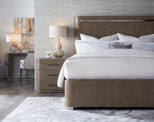 Hooker Furniture Modern Mood King Panel Bed With Oak Veneer & Pewter Inlay — Modern Contemporary Statement Piece Medium Brown 6850-90266-89