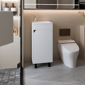 English Elm FM Modern Floating Bathroom Vanity with Integrated Sink and Soft-Close Door for Sleek Storage White 33.9 L x 18.9 W x 11 H B128P293881